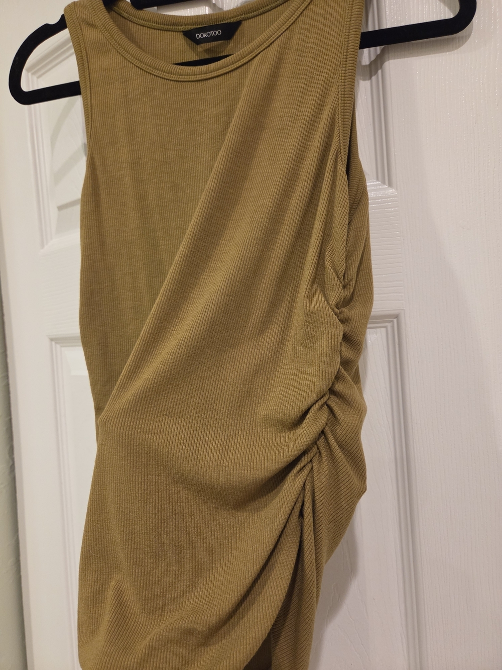 Ribbed Side-Ruched Tank Top - Olive - Picture 6 of 7